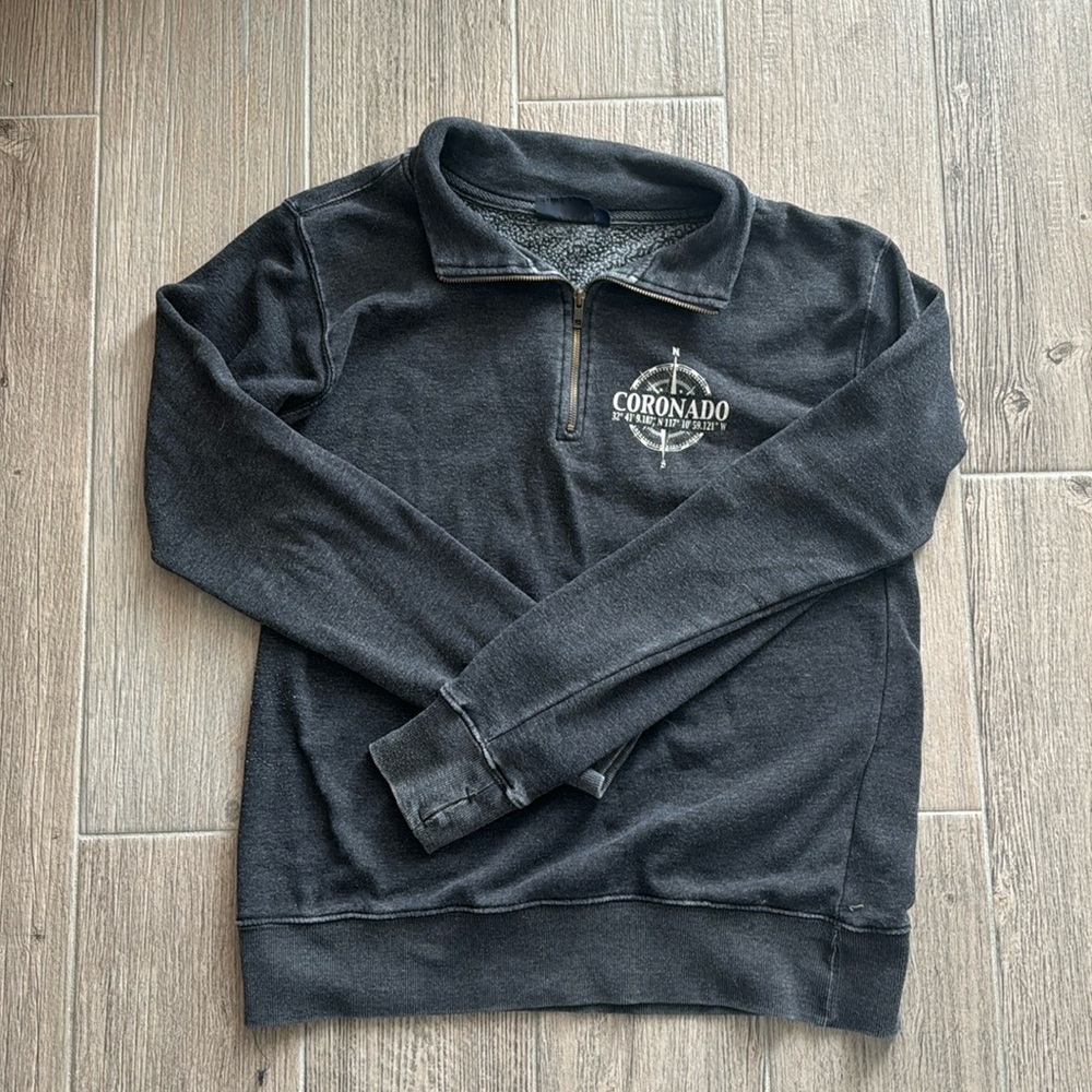 size L gray Coronado, CA quarter zip sweatshirt from Ocean Beach Sportswear